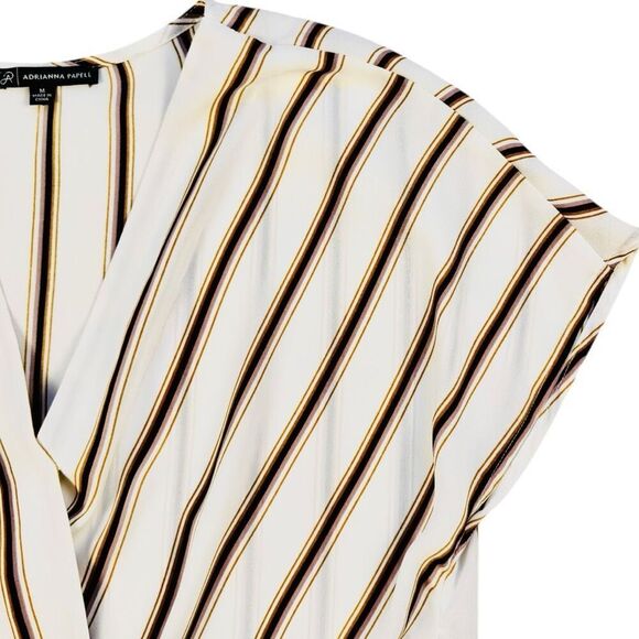Adrianna Papell Cream Striped V-Neck Wrap Blouse Sz M - Picture 4 of 11